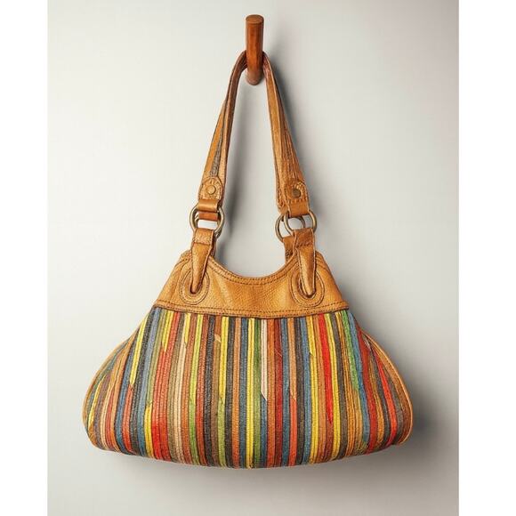 Y2K Lucky Brand Sunshine Daydream Colorful Striped Leather Boho Shoulder Bag - Picture 1 of 9
